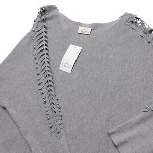 Ember Womens 3X‎ Gray Pearl Cutout Sleeve Pullover Sweater Top